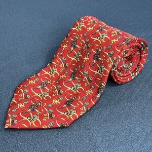 Kieselstein-Cord Silk Tie Red Medieval Musical Instruments Made Italy 4" Luxury